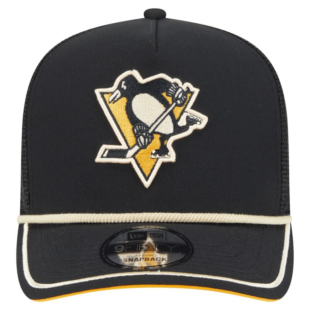 NHL Black Pittsburgh Penguins New Era Vintage Team Rope A-Frame 9FIFTY Snapback Hat