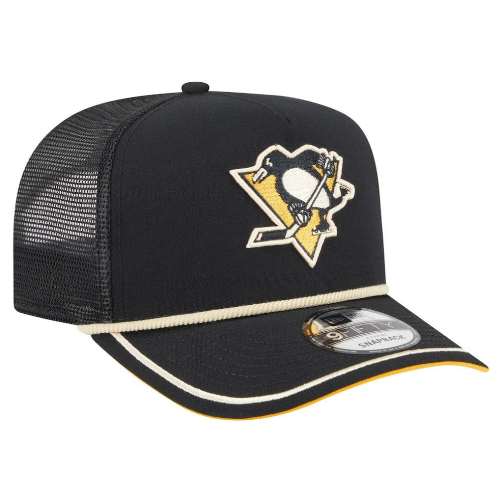 NHL Black Pittsburgh Penguins New Era Vintage Team Rope A-Frame 9FIFTY Snapback Hat