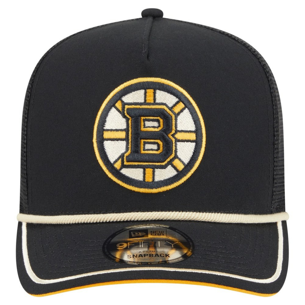 NHL Black Boston Bruins New Era Vintage Team Rope A-Frame 9FIFTY Snapback Hat