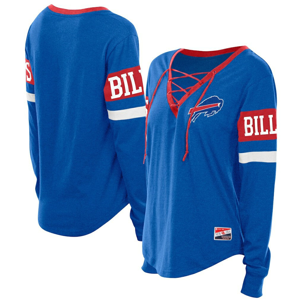 Women's Plus Size Throwback Lace-Up Long Sleeve T-Shirt - Buffalo Bills
