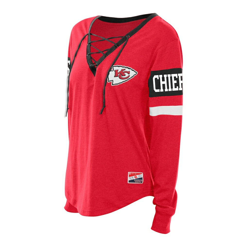 Women's Plus Size Throwback Lace-Up Long Sleeve T-Shirt - Kansas City Chiefs