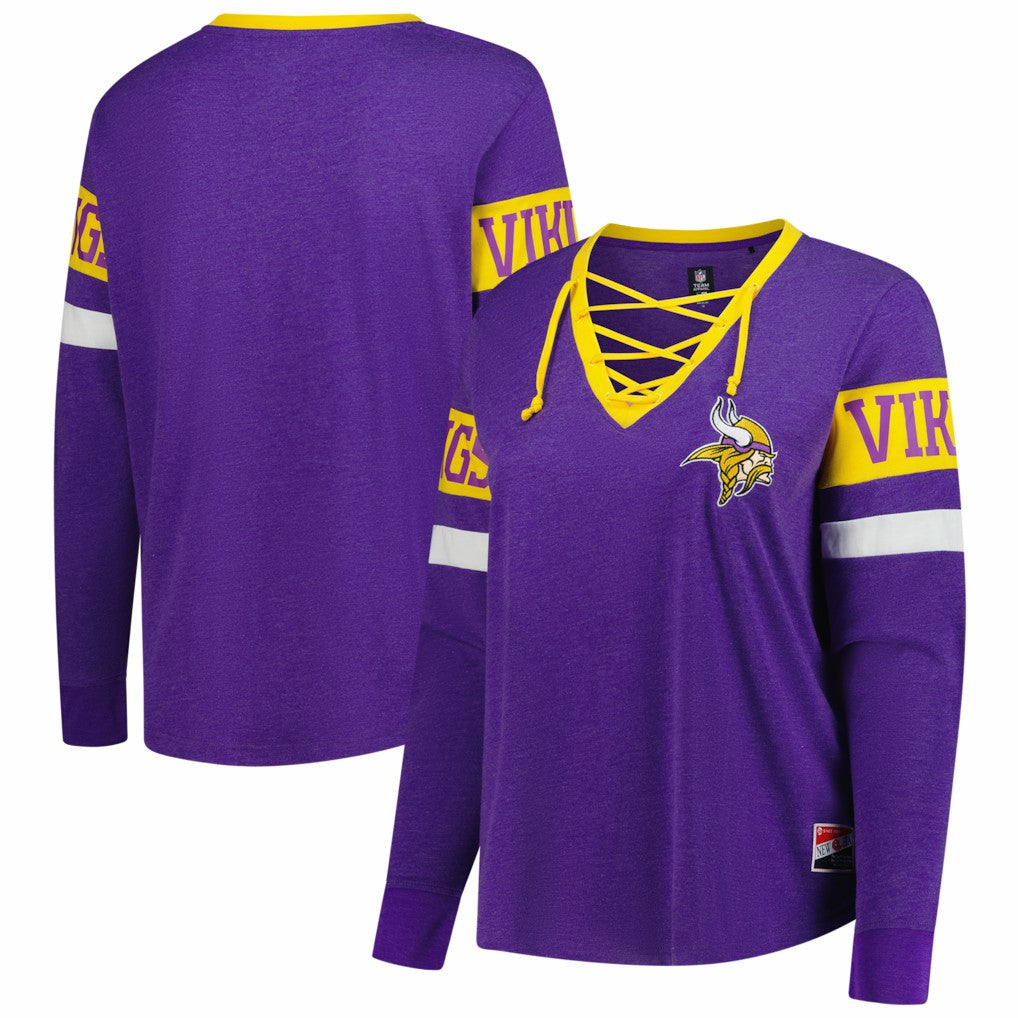 Women's Plus Size Throwback Lace-Up Long Sleeve T-Shirt - Minnesota Vikings