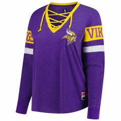 Women's Plus Size Throwback Lace-Up Long Sleeve T-Shirt - Minnesota Vikings