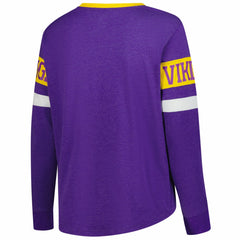 Women's Plus Size Throwback Lace-Up Long Sleeve T-Shirt - Minnesota Vikings