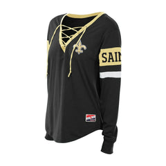Women's Plus Size Throwback Lace-Up Long Sleeve T-Shirt - New Orleans Saints