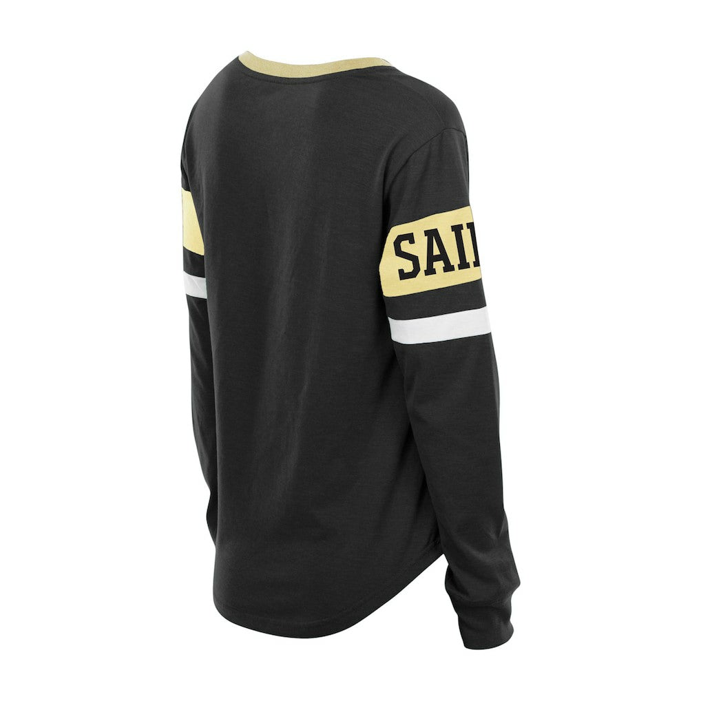Women's Plus Size Throwback Lace-Up Long Sleeve T-Shirt - New Orleans Saints