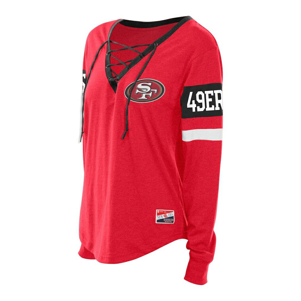 Women's Plus Size Throwback Lace-Up Long Sleeve T-Shirt - San Francisco 49ers
