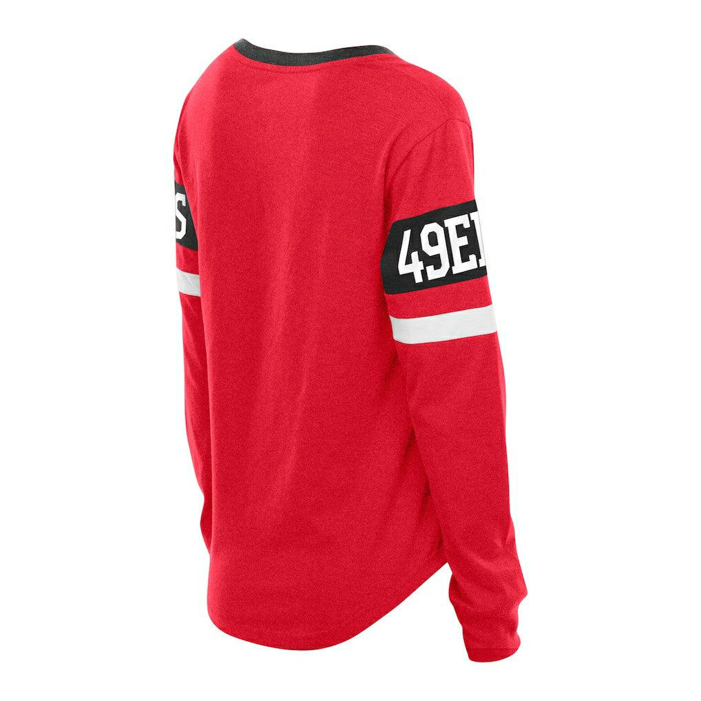Women's Plus Size Throwback Lace-Up Long Sleeve T-Shirt - San Francisco 49ers