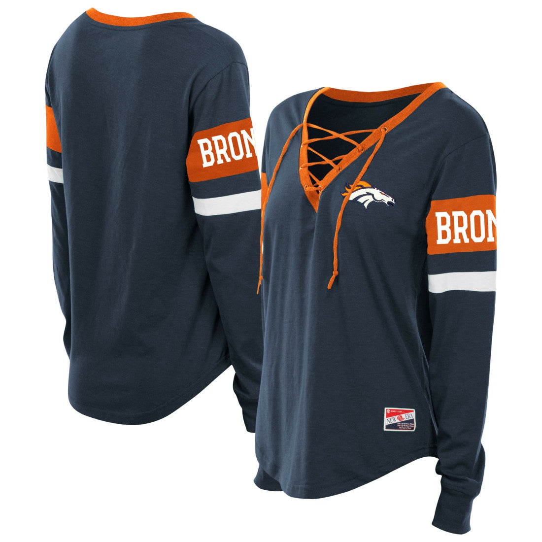 Women's Plus Size Throwback Lace-Up Long Sleeve T-Shirt - Denver Broncos