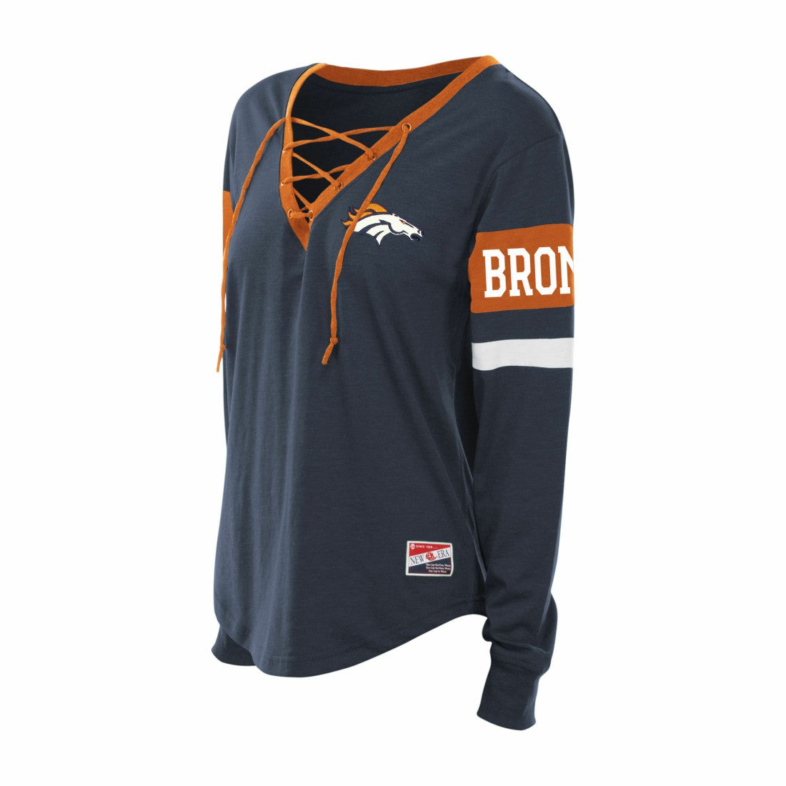 Women's Plus Size Throwback Lace-Up Long Sleeve T-Shirt - Denver Broncos