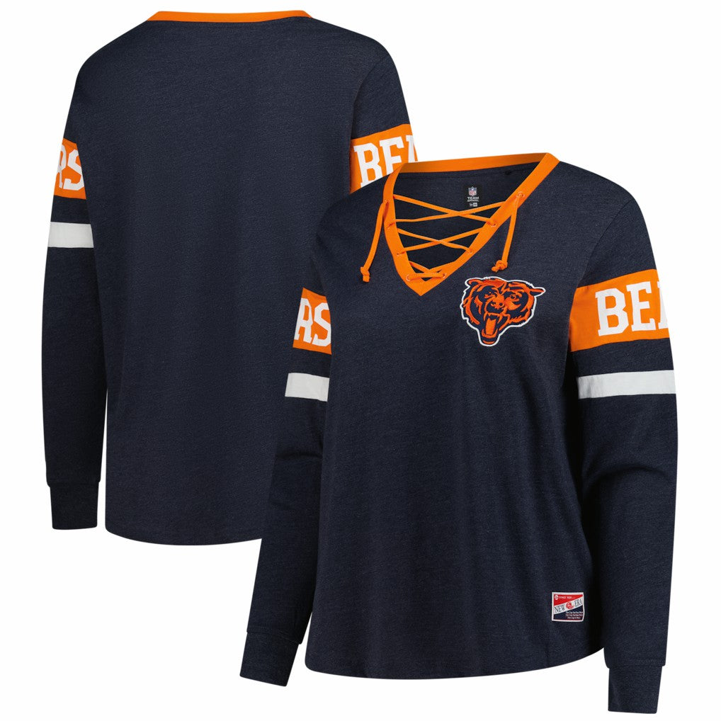 Women's Plus Size Throwback Lace-Up Long Sleeve T-Shirt - Chicago Bears