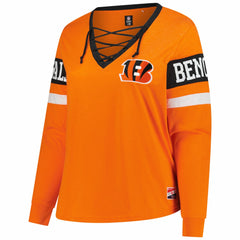 Women's Plus Size Throwback Lace-Up Long Sleeve T-Shirt - Cincinnati Bengals