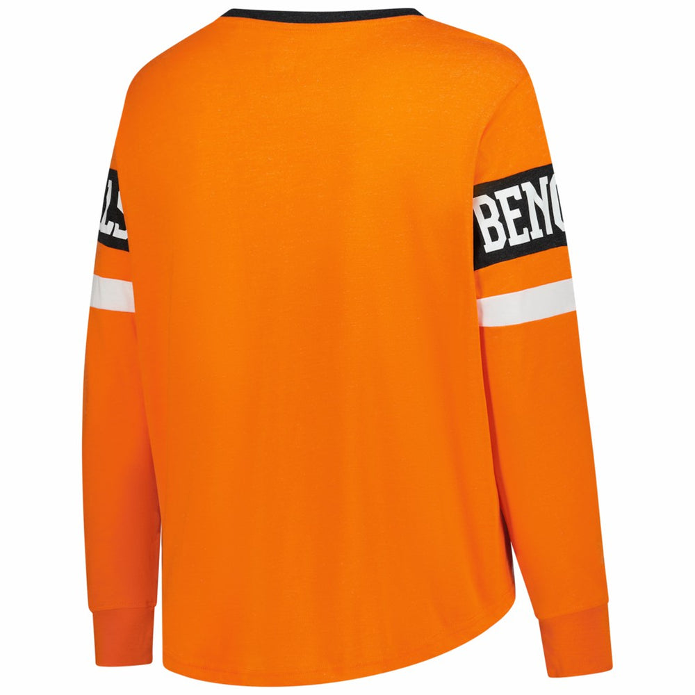 Women's Plus Size Throwback Lace-Up Long Sleeve T-Shirt - Cincinnati Bengals