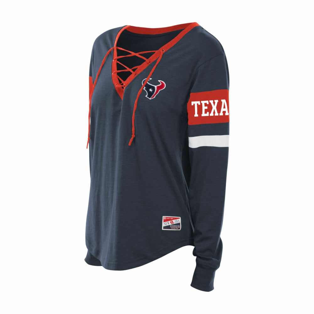 Women's Plus Size Throwback Lace-Up Long Sleeve T-Shirt - Houston Texans