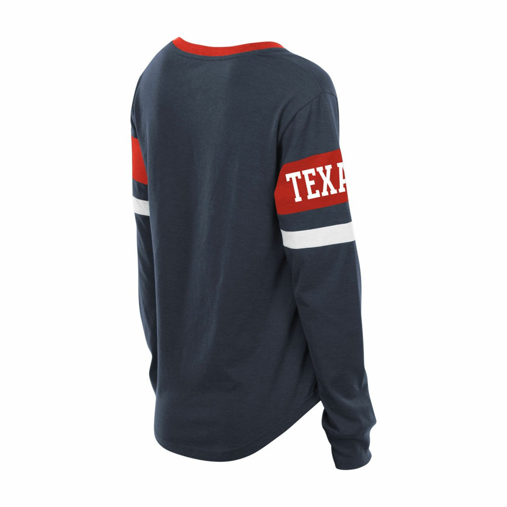 Women's Plus Size Throwback Lace-Up Long Sleeve T-Shirt - Houston Texans