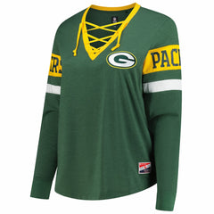 Women's Plus Size Throwback Lace-Up Long Sleeve T-Shirt - Green Bay Packers