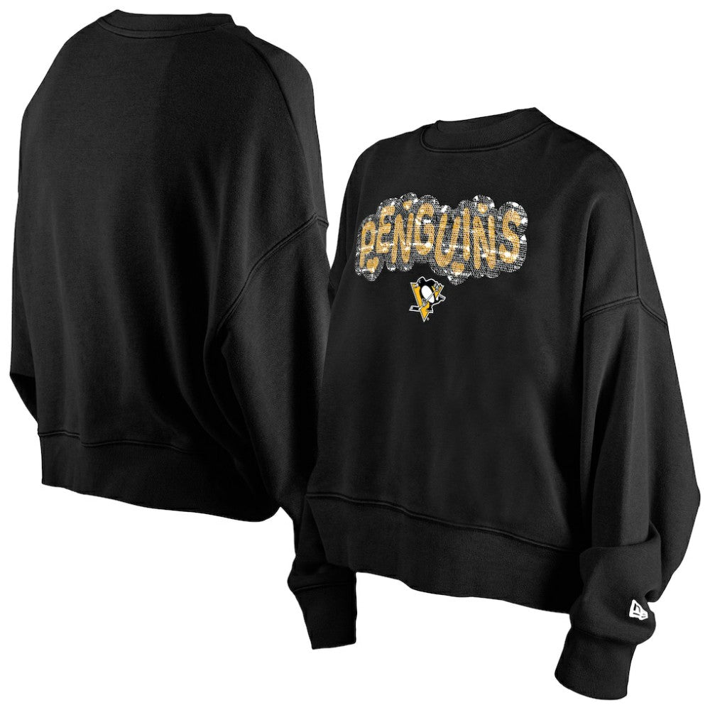NHL Black Pittsburgh Penguins New Era Girls Youth Flip Sequin Sweatshirt