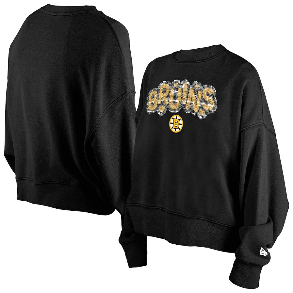 NHL Black Boston Bruins New Era Girls Youth Flip Sequin Sweatshirt
