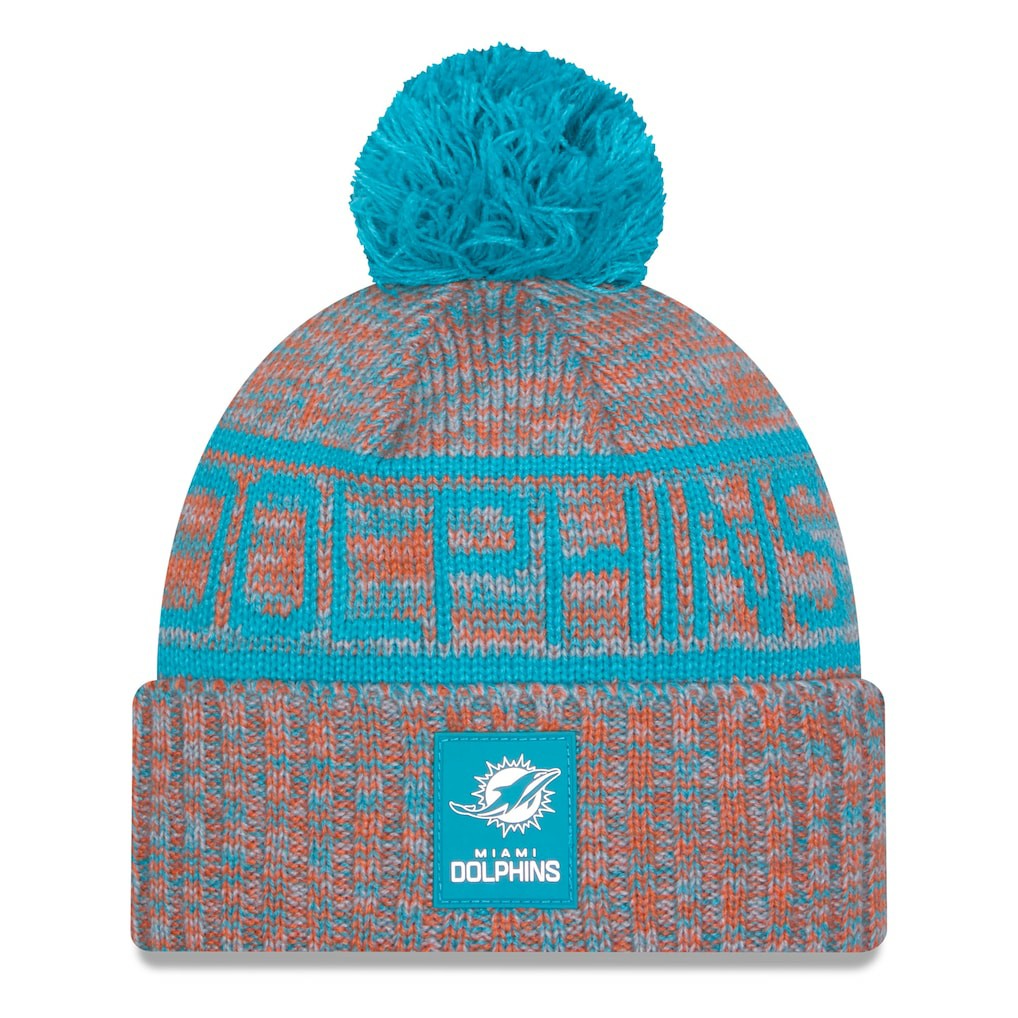 2025 Sideline Cold Weather Cuffed Knit Hat with Pom - Miami Dolphins