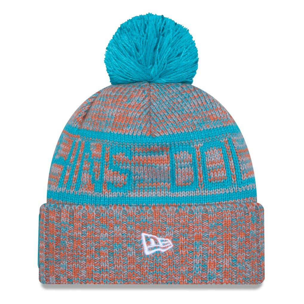 2025 Sideline Cold Weather Cuffed Knit Hat with Pom - Miami Dolphins