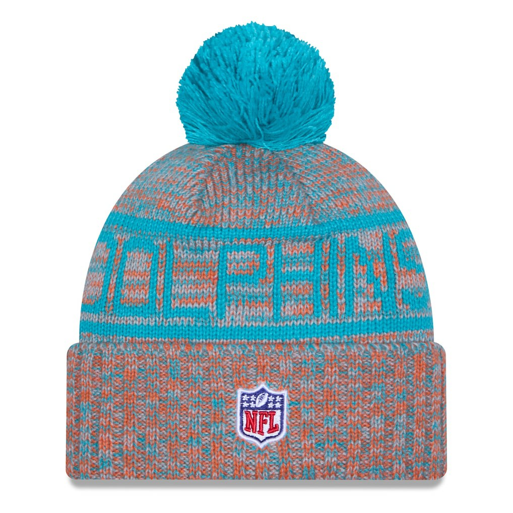 2025 Sideline Cold Weather Cuffed Knit Hat with Pom - Miami Dolphins