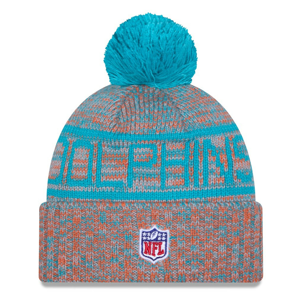 2025 Sideline Cold Weather Cuffed Knit Hat with Pom - Miami Dolphins