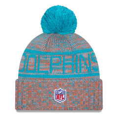 2025 Sideline Cold Weather Cuffed Knit Hat with Pom - Miami Dolphins