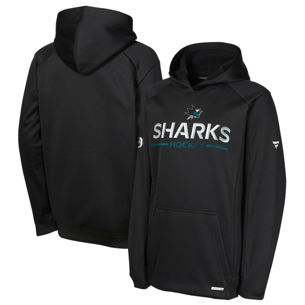 NHL Black San Jose Sharks Fanatics Youth Authentic Pro Rink Raglan Hoodie