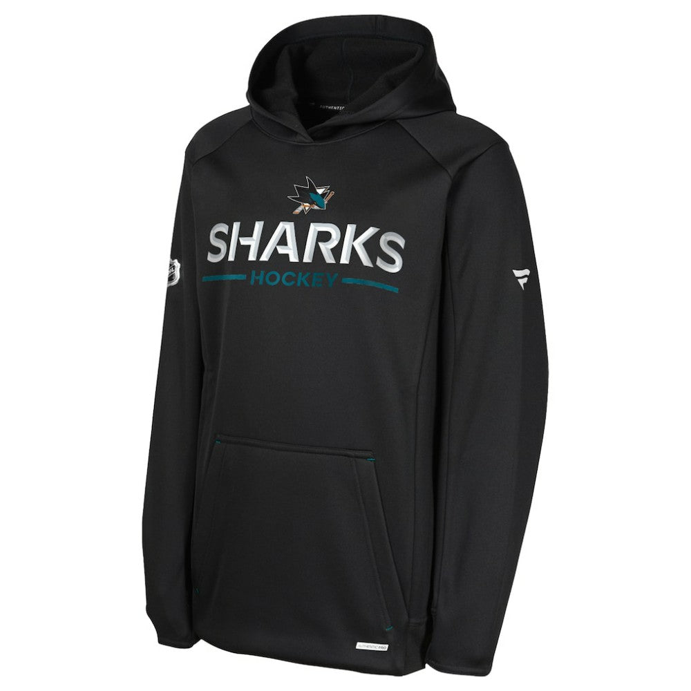 NHL Black San Jose Sharks Fanatics Youth Authentic Pro Rink Raglan Hoodie