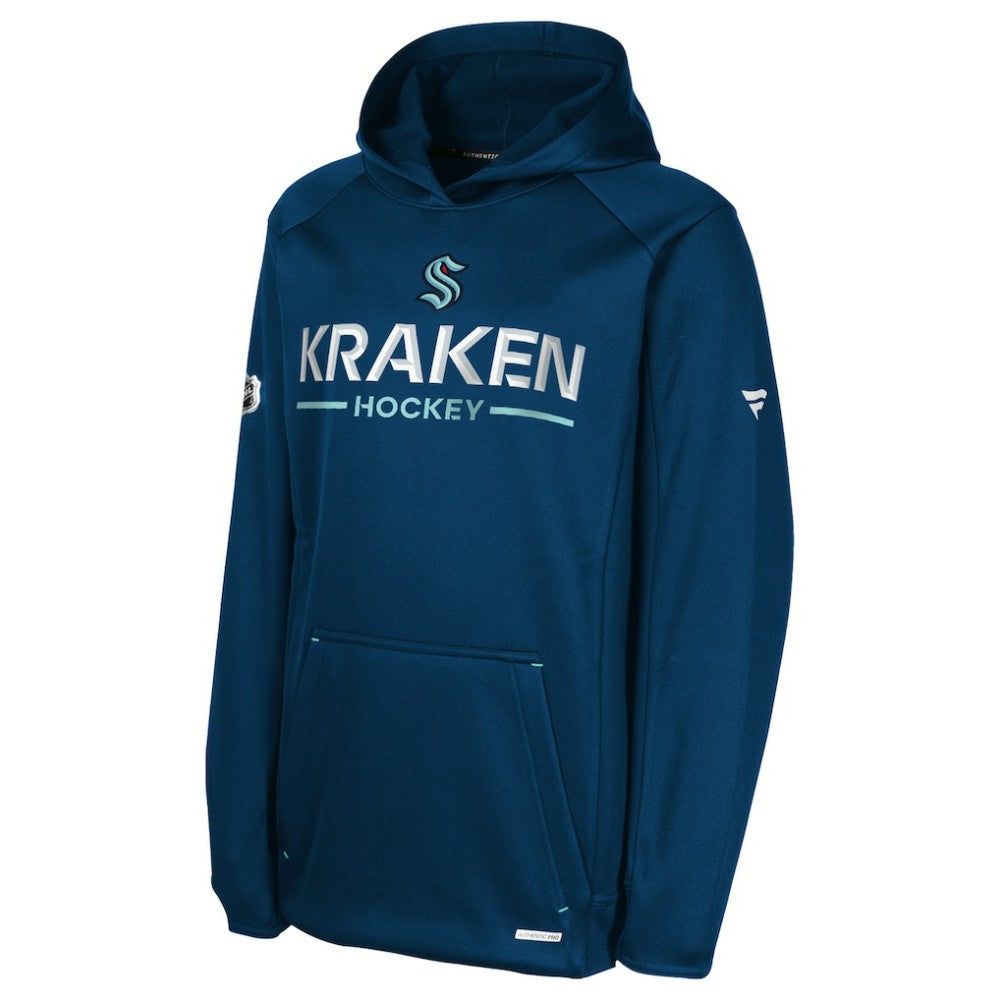 NHL Deep Sea Blue Seattle Kraken Fanatics Youth Authentic Pro Rink Raglan Hoodie