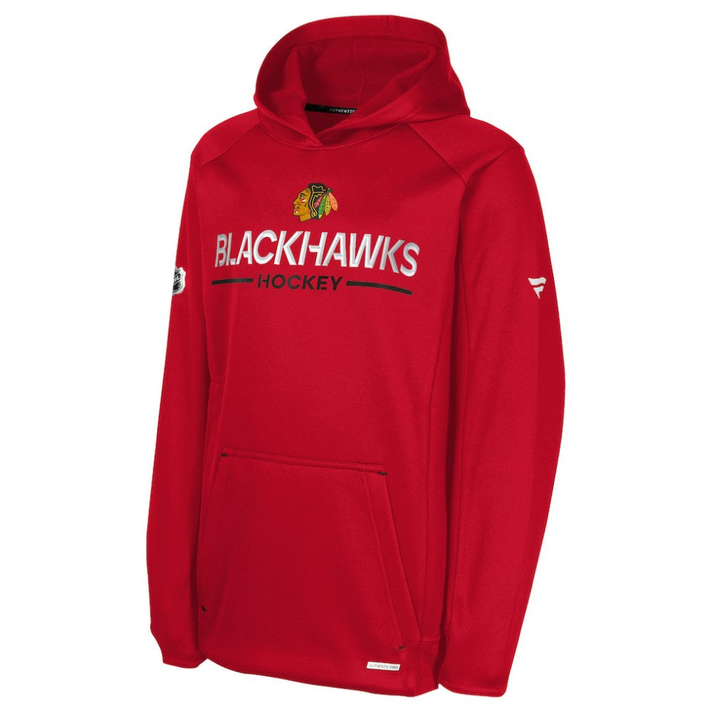 NHL Red Chicago Blackhawks Fanatics Youth Authentic Pro Rink Raglan Hoodie