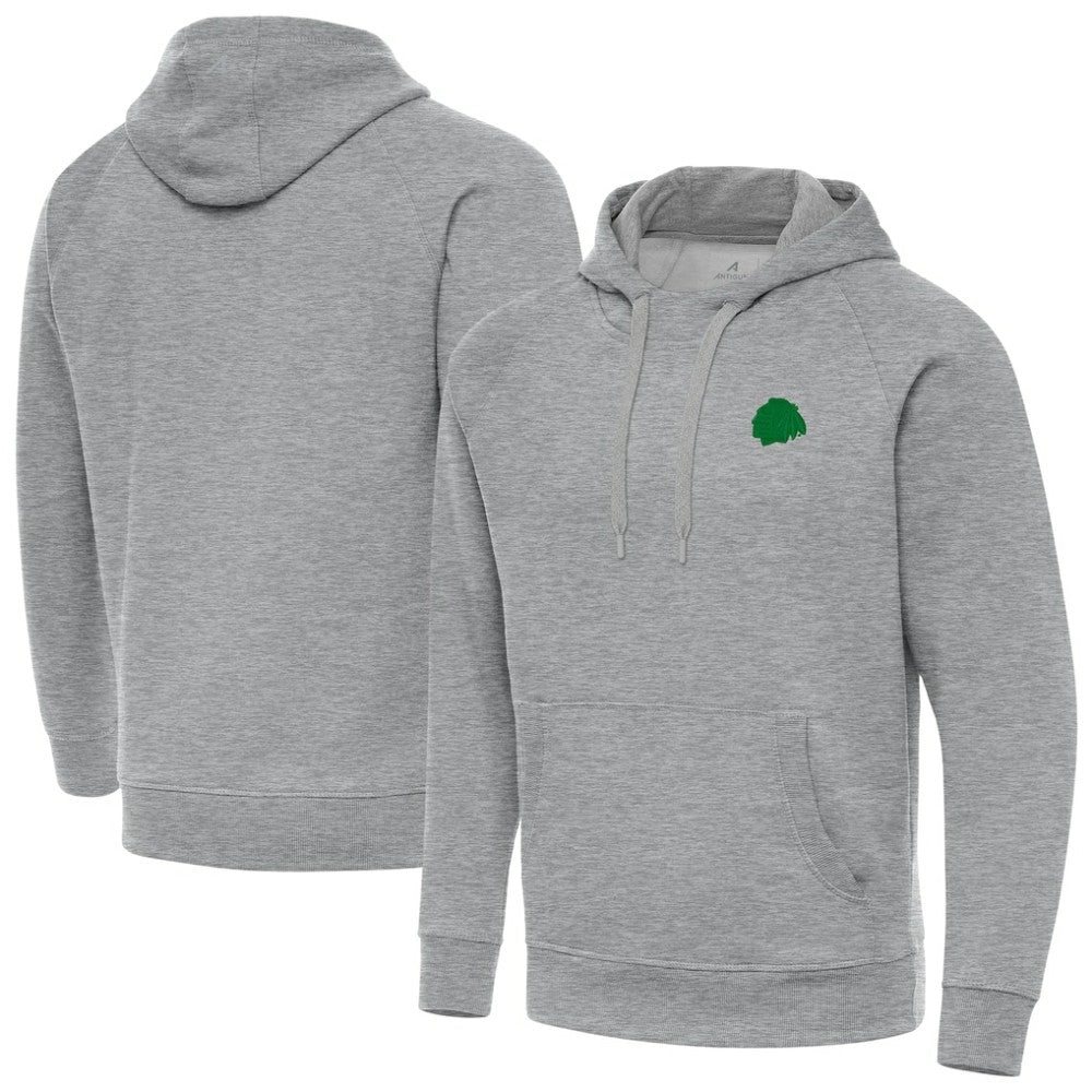 NHL Heather Gray Chicago Blackhawks Antigua St. Patrick's Day Victory Pullover Hoodie