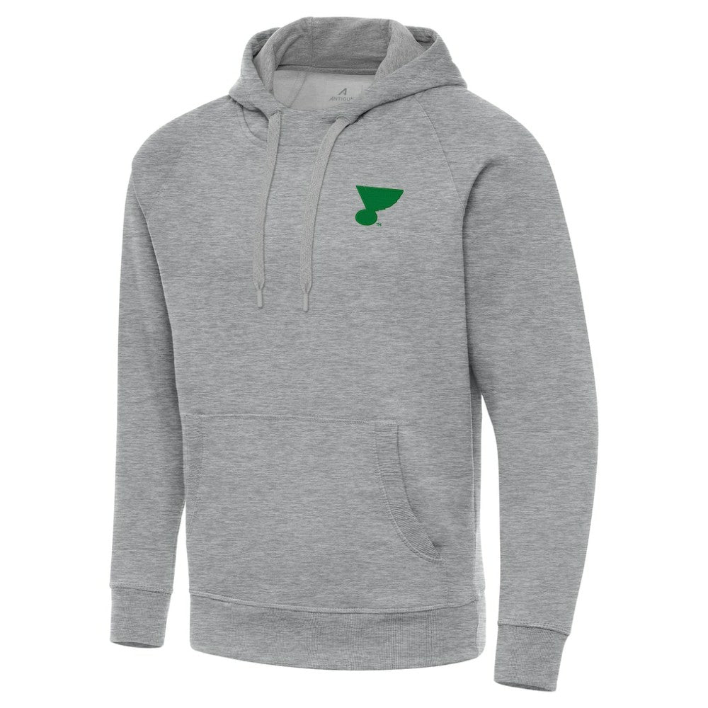 NHL Heather Gray St. Louis Blues Antigua St. Patrick's Day Victory Pullover Hoodie