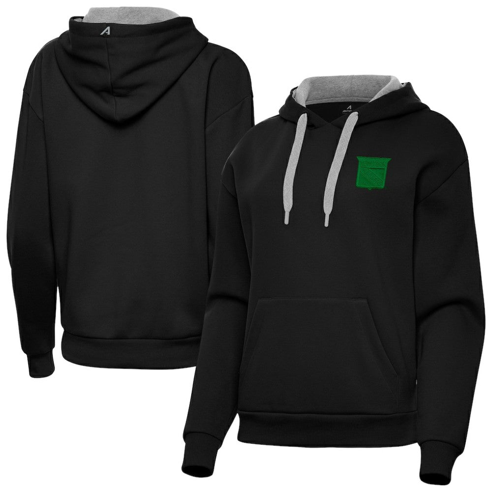 NHL Black New York Rangers Antigua Women's St. Patrick's Day Victory Pullover Hoodie