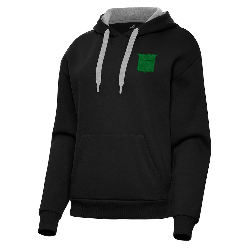 NHL Black New York Rangers Antigua Women's St. Patrick's Day Victory Pullover Hoodie