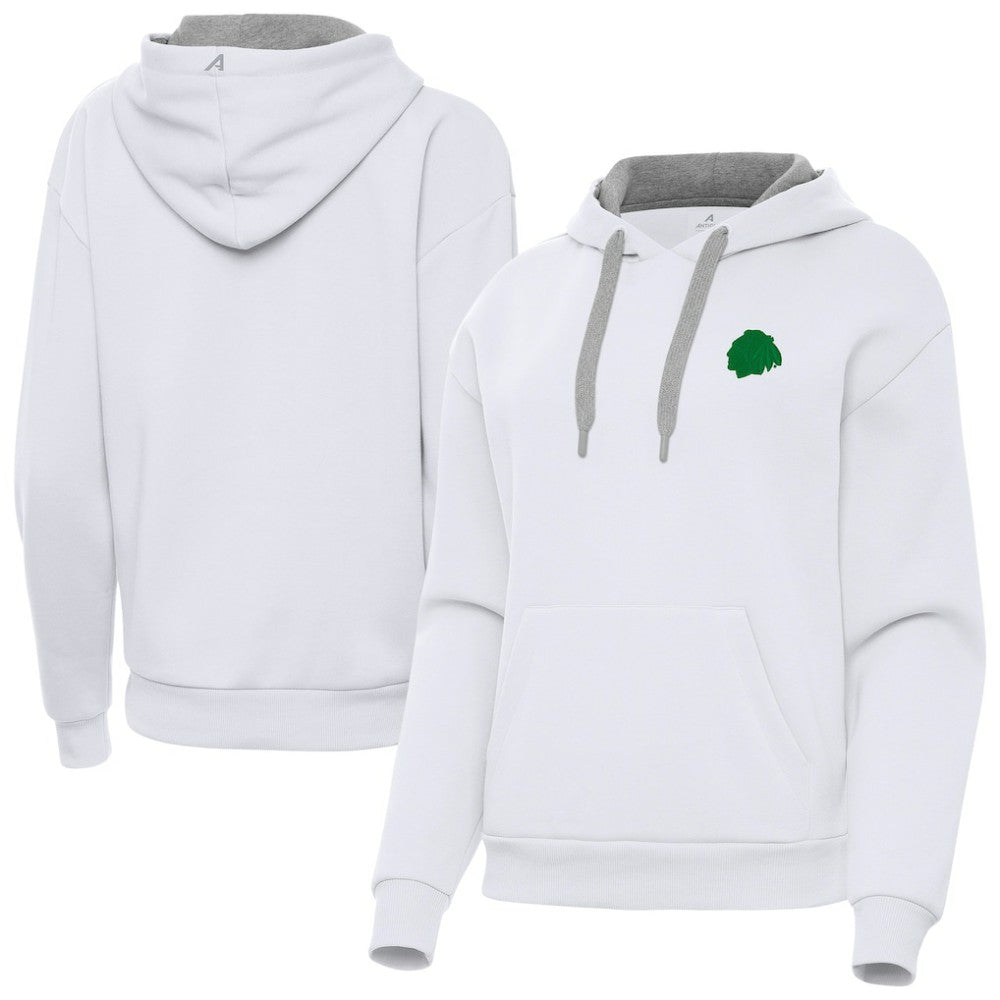 NHL White Chicago Blackhawks Antigua Women's St. Patrick's Day Victory Pullover Hoodie