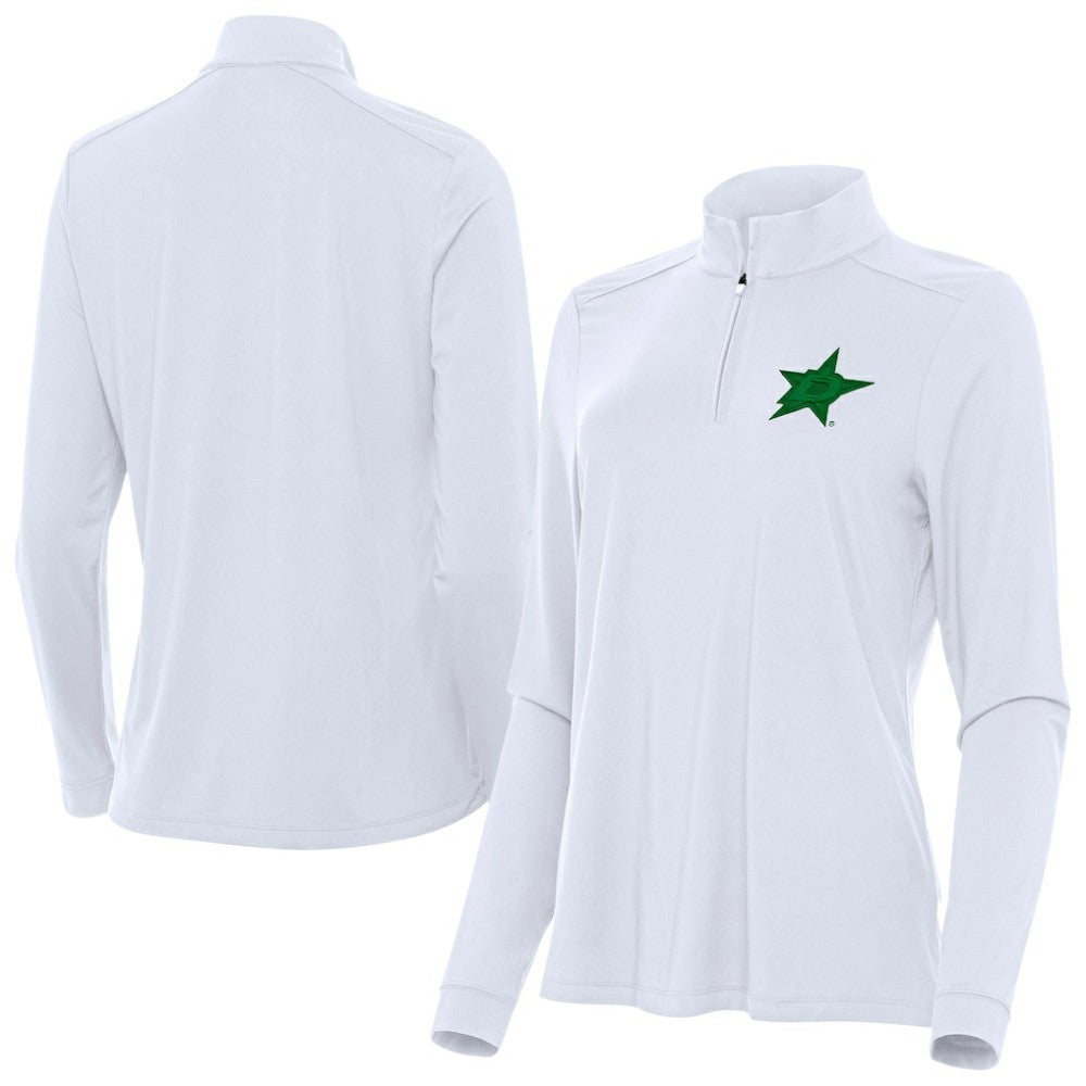 NHL White Dallas Stars Antigua Women's St. Patrick's Day Intent Quarter-Zip Performance Pullover