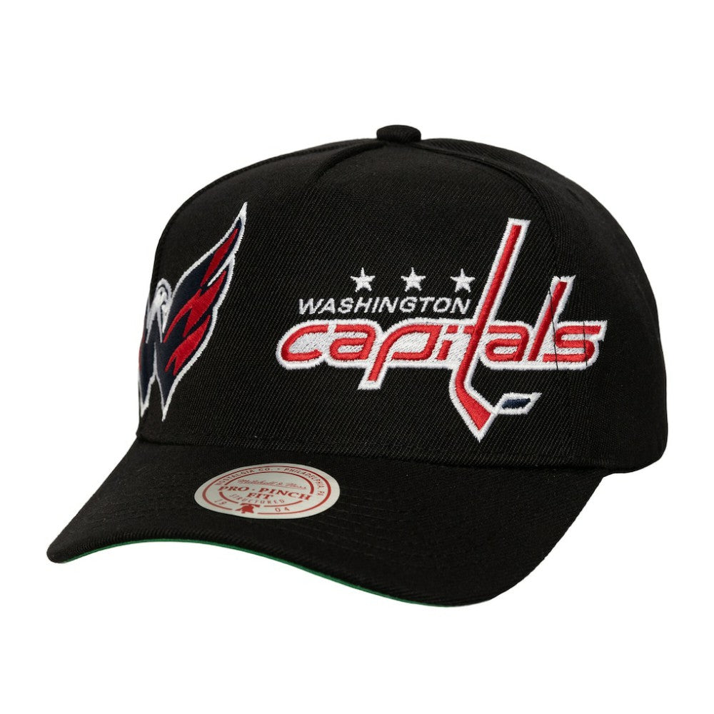NHL Black Washington Capitals Mitchell & Ness Busted Logo Wordmark Wrap-Around Pro Pinch Adjustable Hat