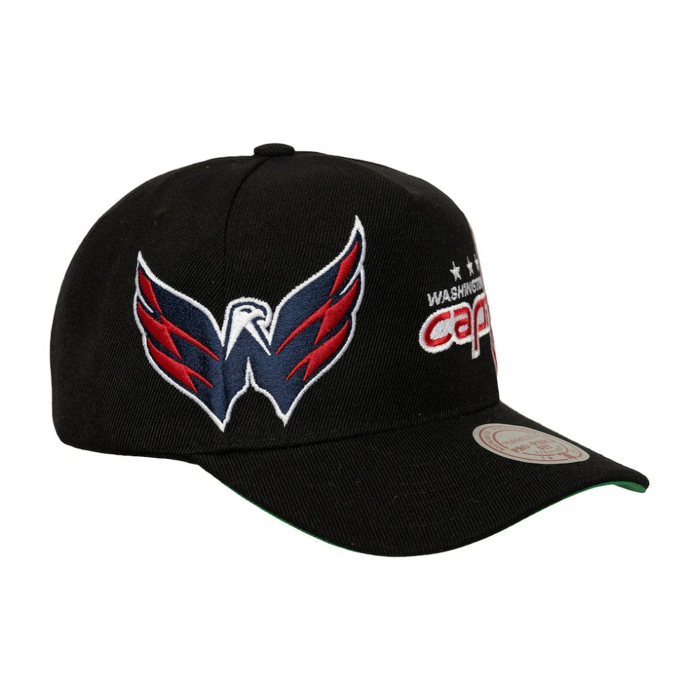 NHL Black Washington Capitals Mitchell & Ness Busted Logo Wordmark Wrap-Around Pro Pinch Adjustable Hat