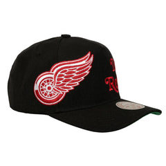 NHL Black Detroit Red Wings Mitchell & Ness Busted Logo Wordmark Wrap-Around Pro Pinch Adjustable Hat