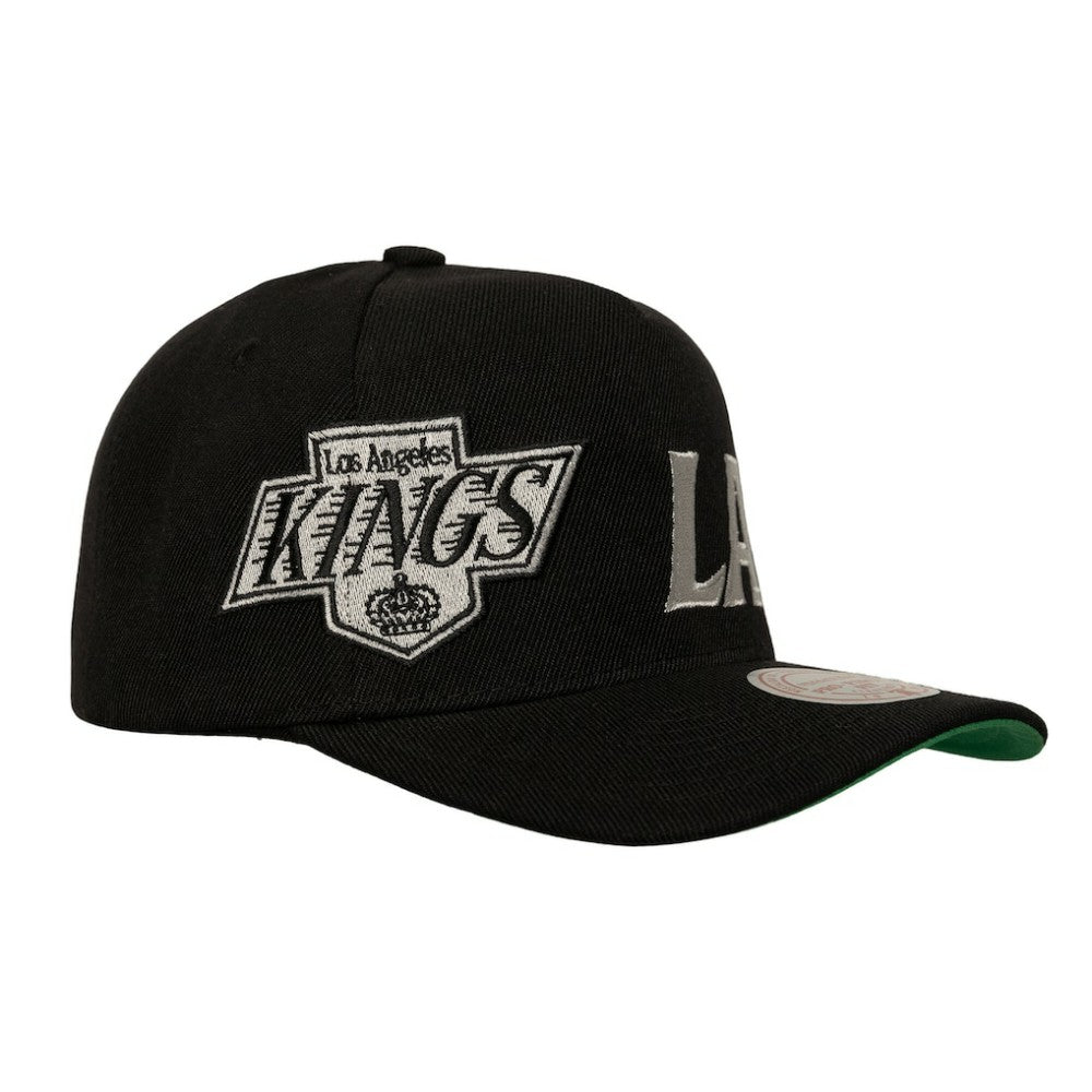 NHL Black Los Angeles Kings Mitchell & Ness Busted Logo Wordmark Wrap-Around Pro Pinch Adjustable Hat