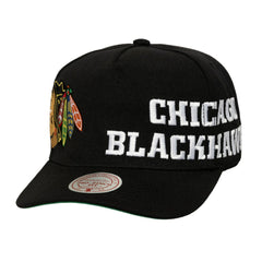 NHL Black Chicago Blackhawks Mitchell & Ness Busted Logo Wordmark Wrap Around Pro Pinch Adjustable Hat