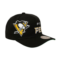 NHL Black Pittsburgh Penguins Mitchell & Ness Busted Logo Wordmark Wrap-Around Pro Pinch Adjustable Hat