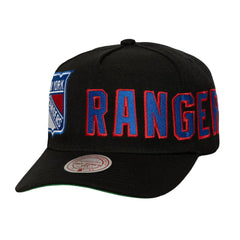 NHL Black New York Rangers Mitchell & Ness Busted Logo Wordmark Wrap-Around Pro Pinch Adjustable Hat