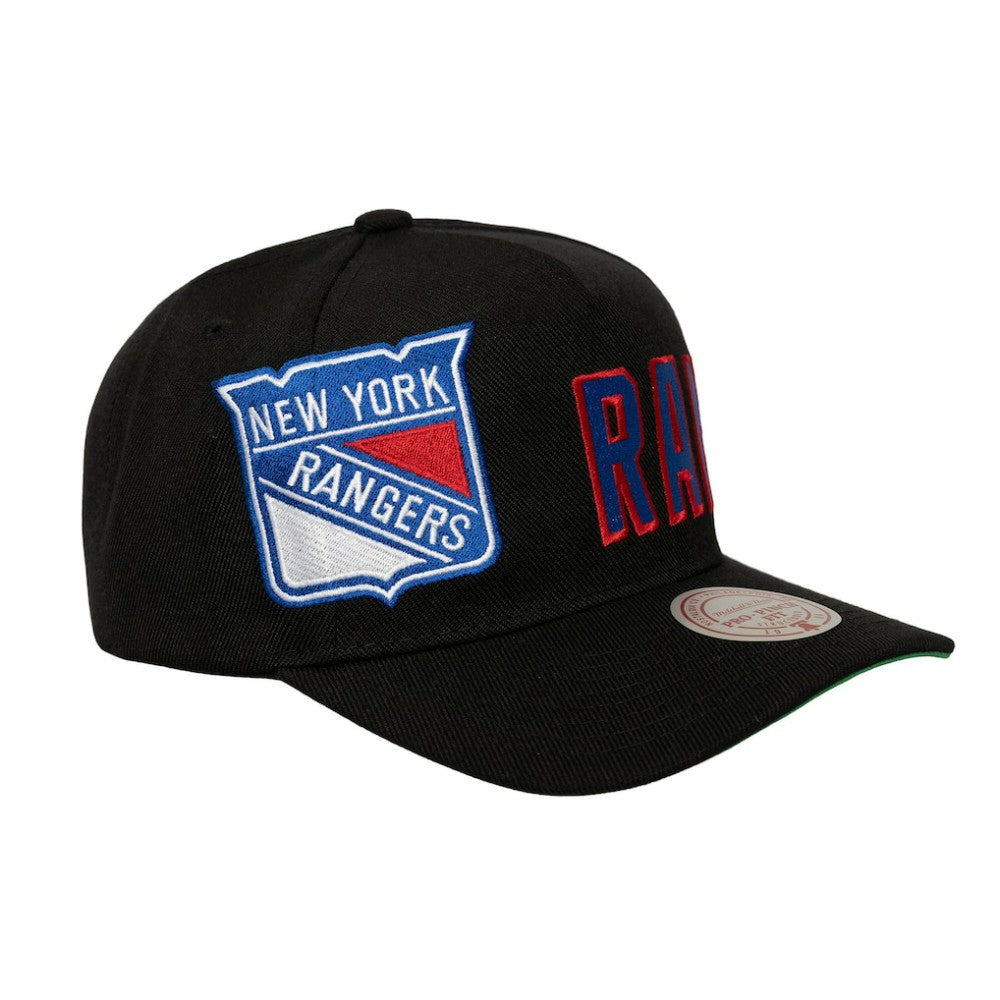NHL Black New York Rangers Mitchell & Ness Busted Logo Wordmark Wrap-Around Pro Pinch Adjustable Hat