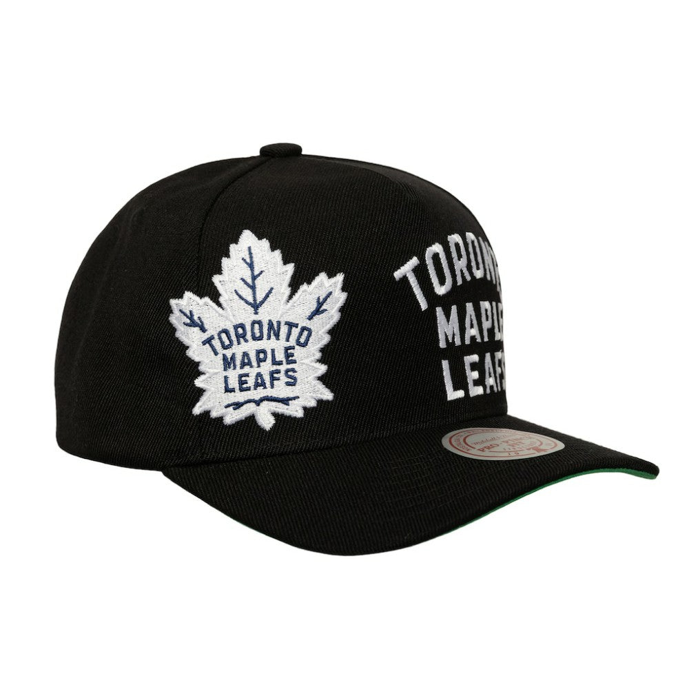NHL Black Toronto Maple Leafs Mitchell & Ness Busted Logo Wordmark Wrap-Around Pro Pinch Adjustable Hat