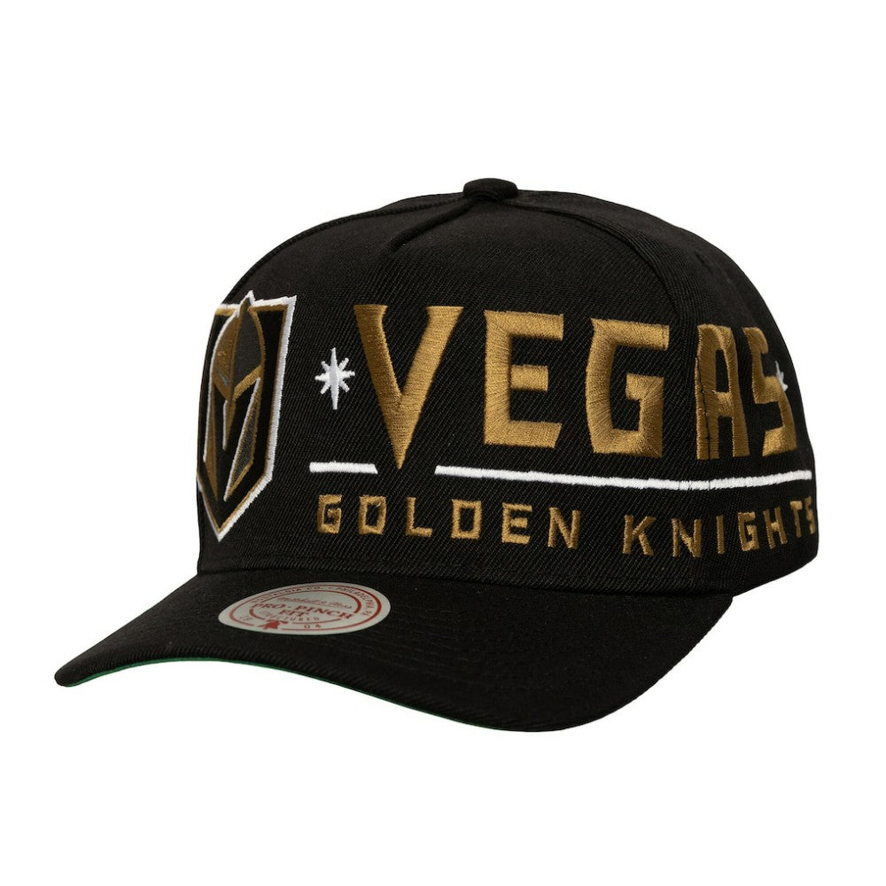 NHL Black Vegas Golden Knights Mitchell & Ness Busted Logo Wordmark Wrap-Around Pro Pinch Adjustable Hat