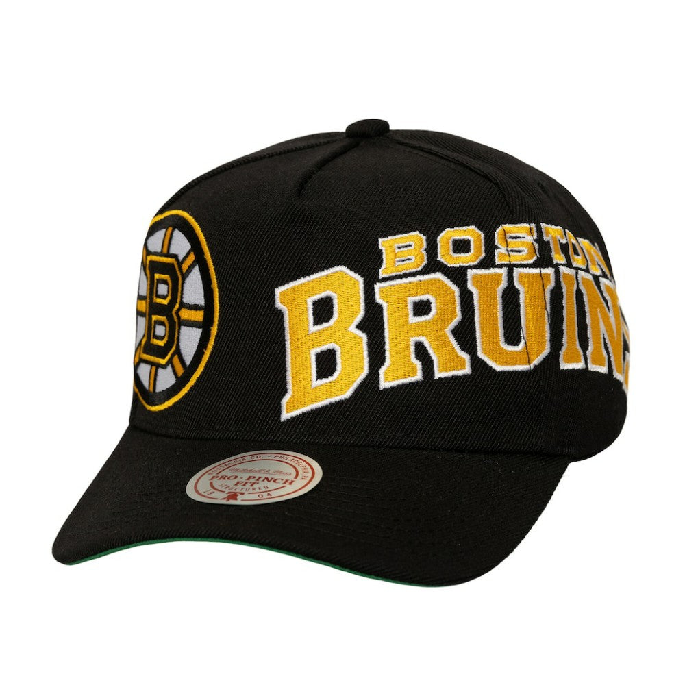 NHL Black Boston Bruins Mitchell & Ness Busted Logo Wordmark Wrap-Around Pro Pinch Adjustable Hat