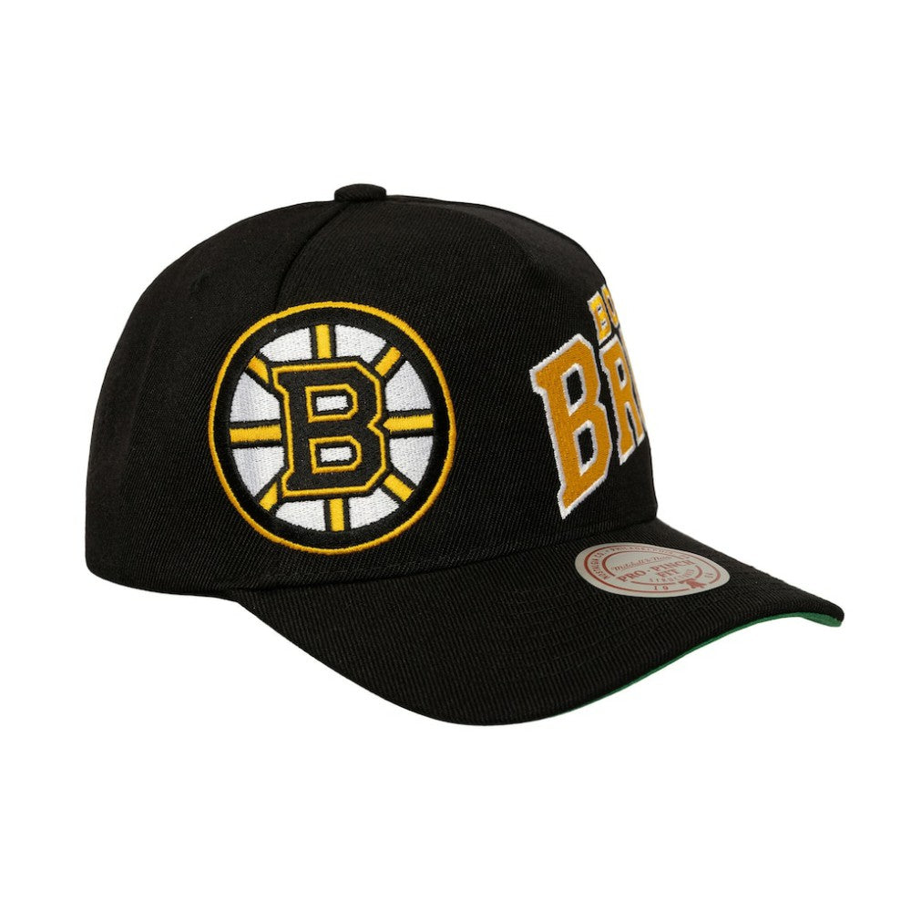 NHL Black Boston Bruins Mitchell & Ness Busted Logo Wordmark Wrap-Around Pro Pinch Adjustable Hat