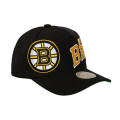 NHL Black Boston Bruins Mitchell & Ness Busted Logo Wordmark Wrap-Around Pro Pinch Adjustable Hat
